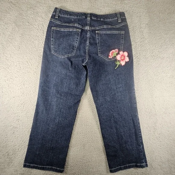 Vtg Tommy Hilfiger high rise jeans Womens 12 Denim Floral Embroidered Y2K 2000s - Picture 10 of 16